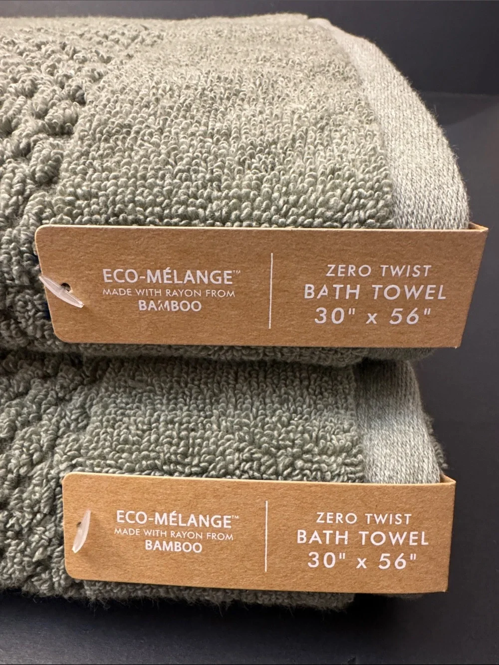 2pc COMMON THREAD Eco-Melange Bamboo Zero Twist Bath Towel Set - Green